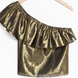 & Other Stories: Gold Lamé One Shoulder Frill Tank